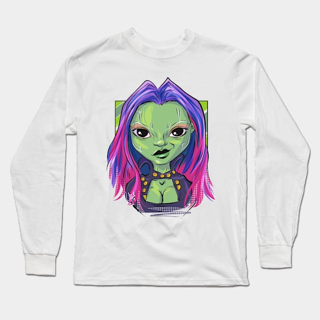 Pop Culture Caricature #4 - Gamora Long Sleeve T-Shirt by yazgar